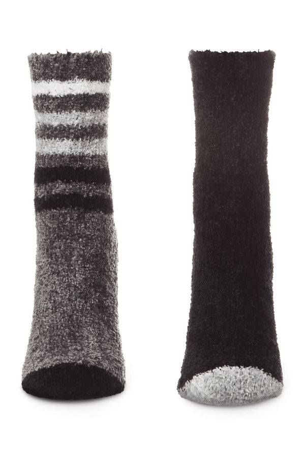 Natori Chenille Multi Striped/Solid Cozy Crew Socks - 2 Pair Pack Castlerock