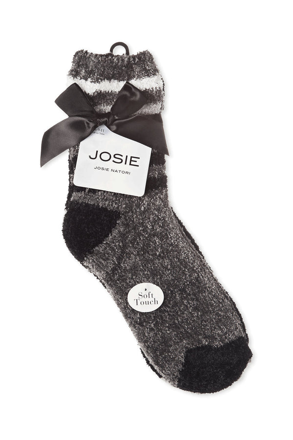 Natori Chenille Multi Striped/Solid Cozy Crew Socks - 2 Pair Pack Castlerock