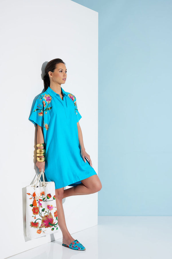 Natori Chikayo Embroidered Canvas Tote Bag White Multi