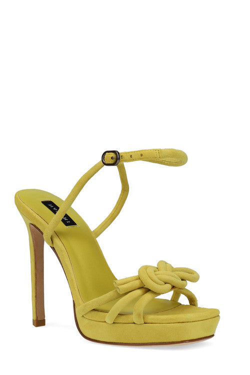 natori Chizu Suede Knotted Bow Platform Heel Citron