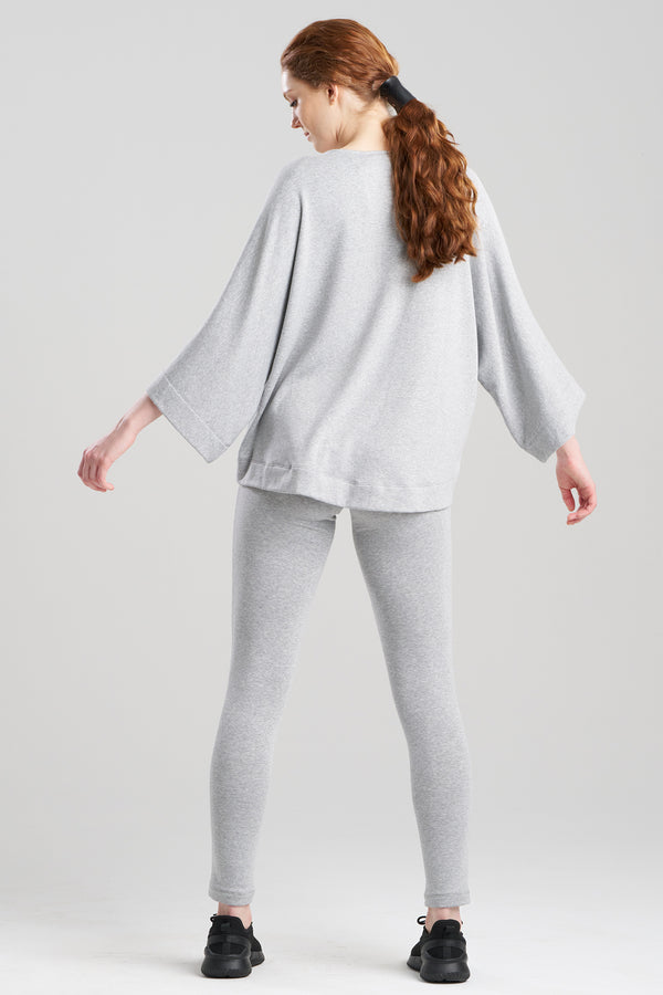 Natori Cocoon Brushed French Terry Dragon Embroidered Kimono Top Ht. Grey