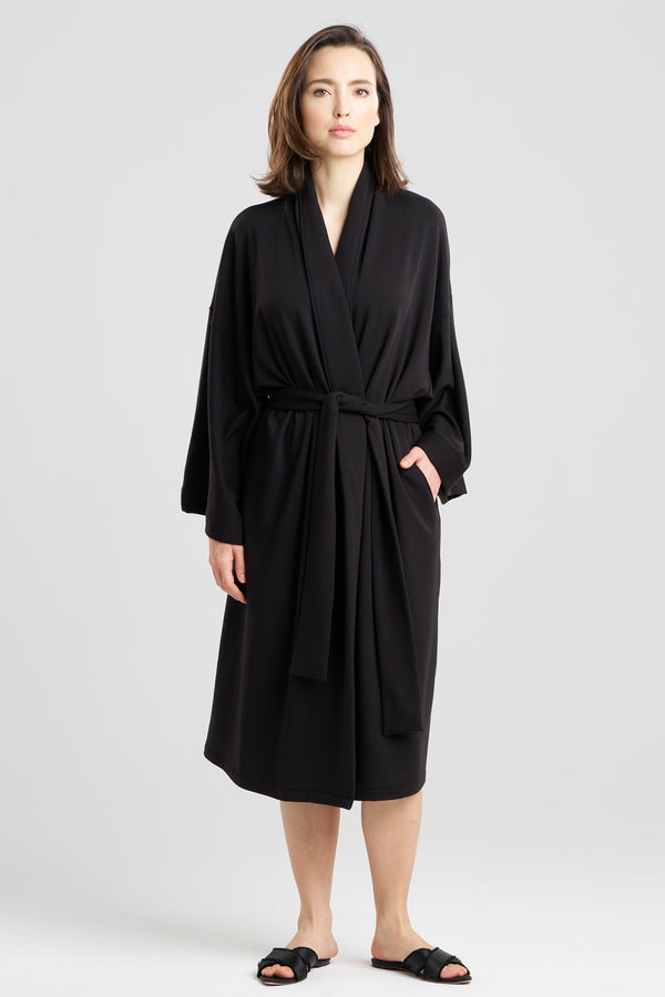 Natori Cocoon Brushed French Terry Dragon Embroidered Robe Black