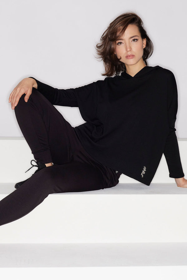 natori Cocoon Brushed French Terry Kimono Hoodie Black