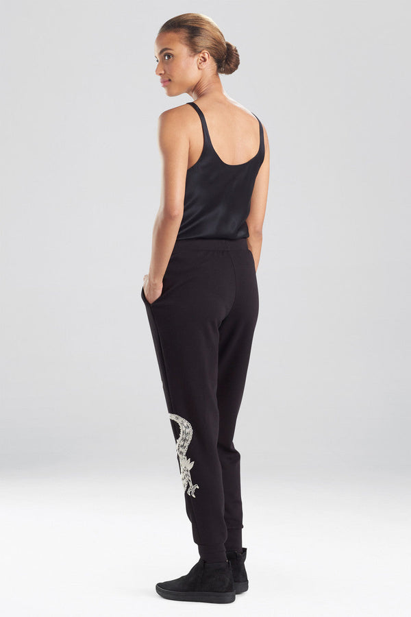 Natori Cocoon Dragon Embroidered Jogger Pants Black