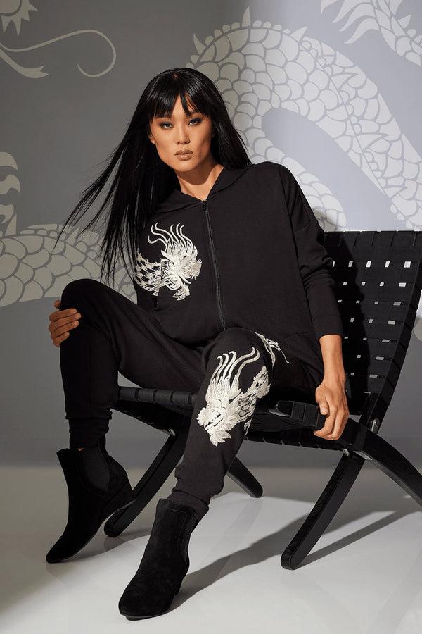 Natori Cocoon Dragon Embroidered Jogger Pants Black