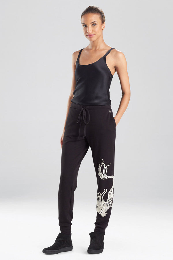 natori Cocoon Dragon Embroidered Jogger Pants Black