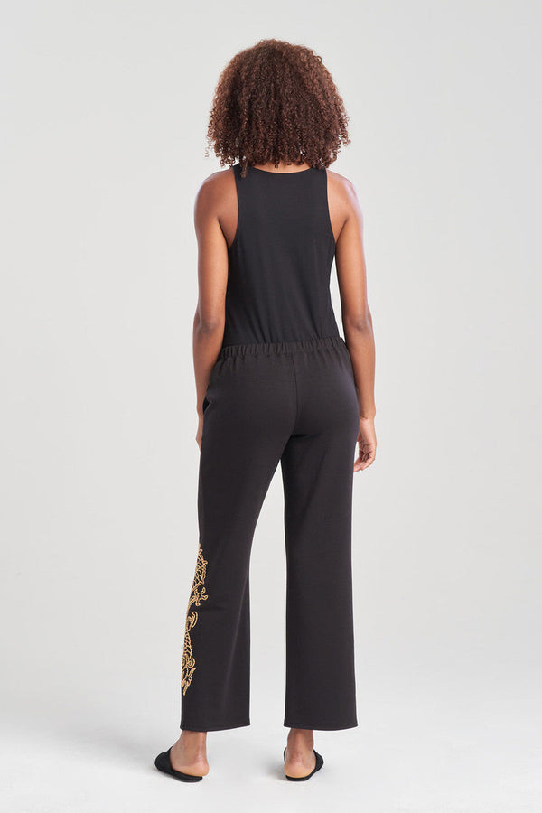 Natori Cocoon Embroidered Dragon Straight Leg Pants Black