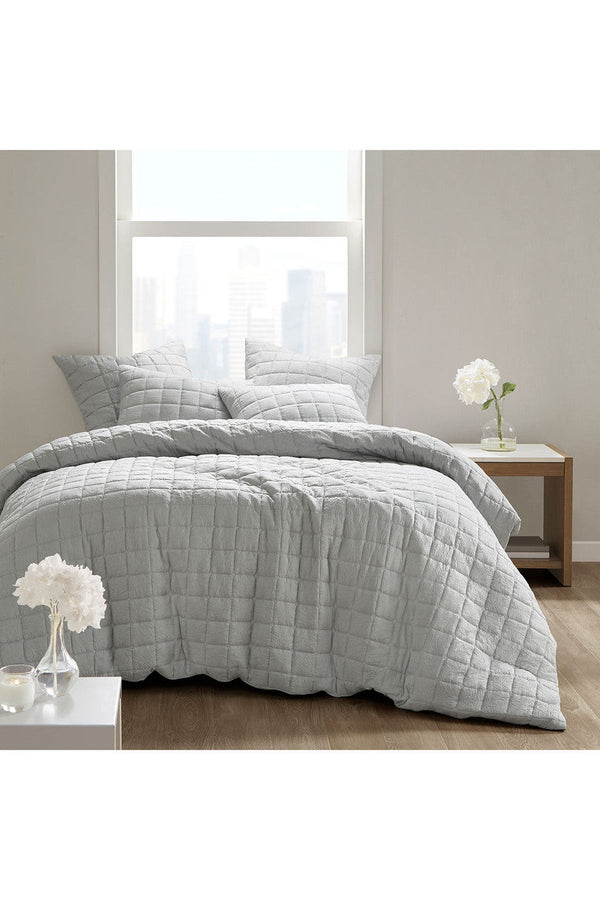 natori Cocoon Quilt Top Grey Comforter Mini Set Grey