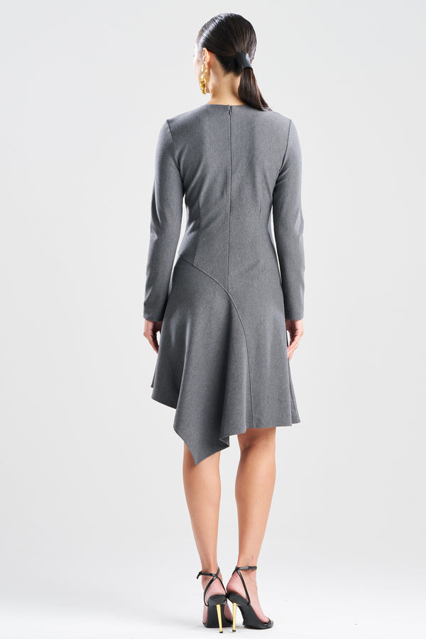 Natori Compact Knit Asymmetric Long Sleeve Dress Dark Grey Heather