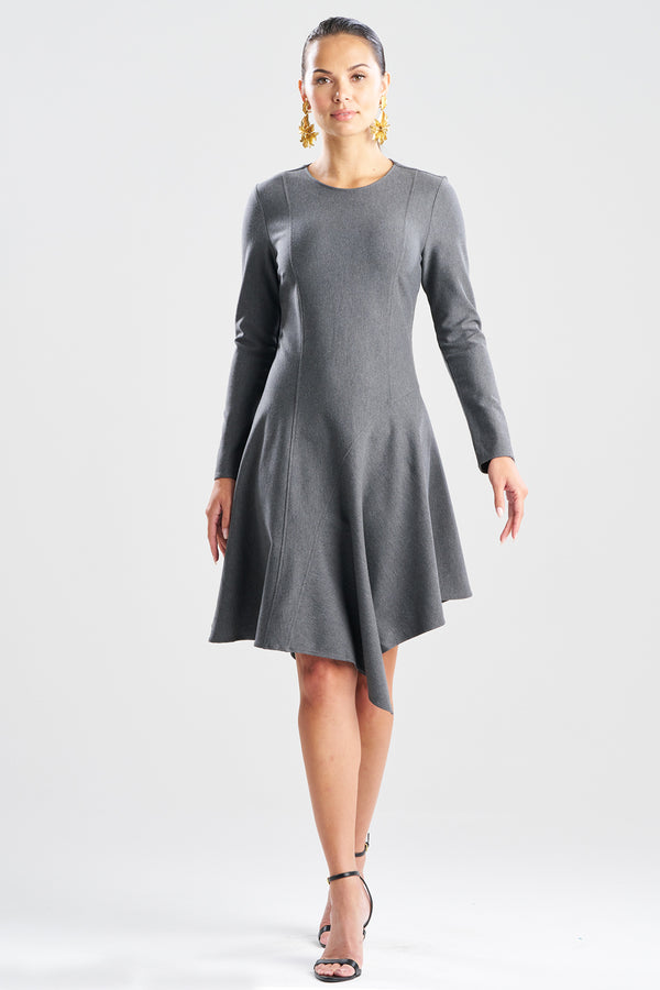 natori Compact Knit Asymmetric Long Sleeve Dress Dark Grey Heather