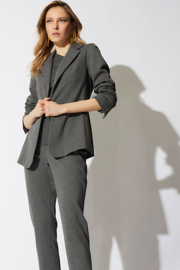 natori Compact Knit Cardigan Blazer Dark Grey Heather