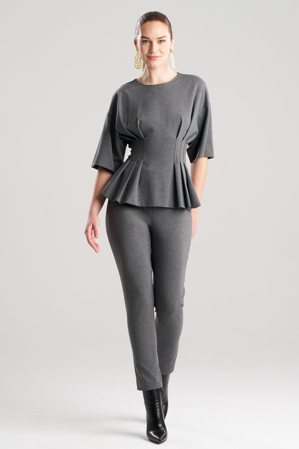 Natori Compact Knit Pleat Release Top Dark Grey Heather