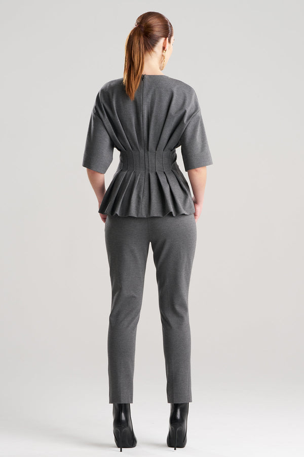 Natori Compact Knit Pleat Release Top Dark Grey Heather