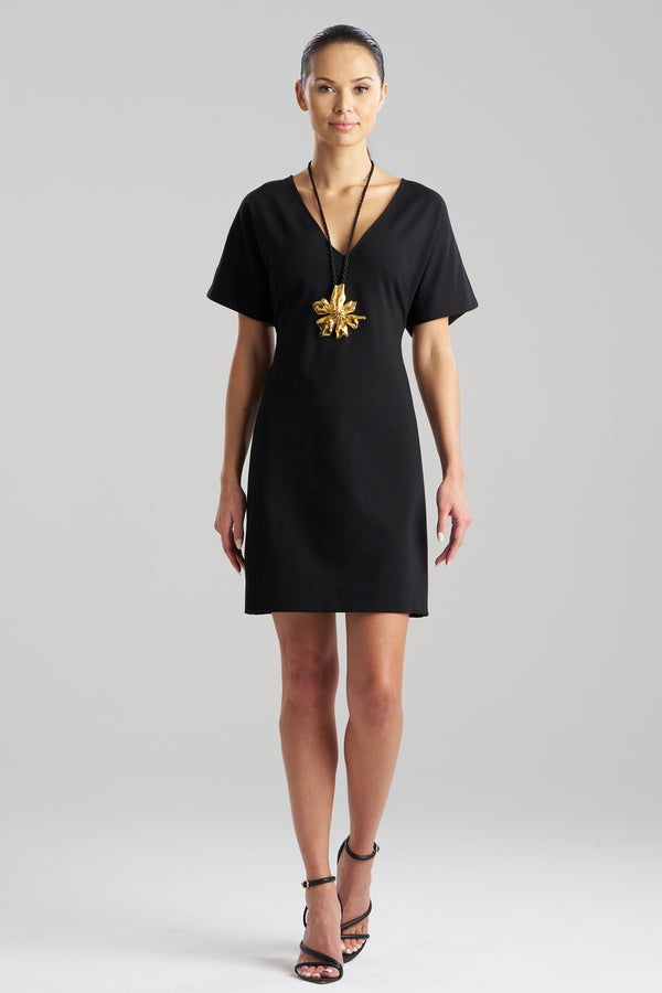 natori Compact Knit Short Sleeve Sheath Dress Black