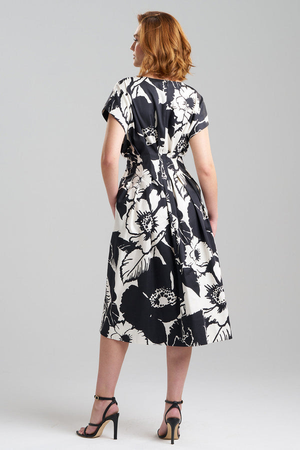 Natori Cote D'Azur Cotton Chino Fit & Flare Pleated Dress Cream/Black