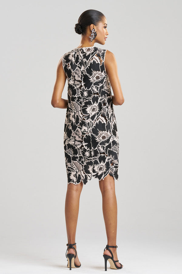 Natori Cote D'Azur Embroidered Lace Shift Dress Cream/Black