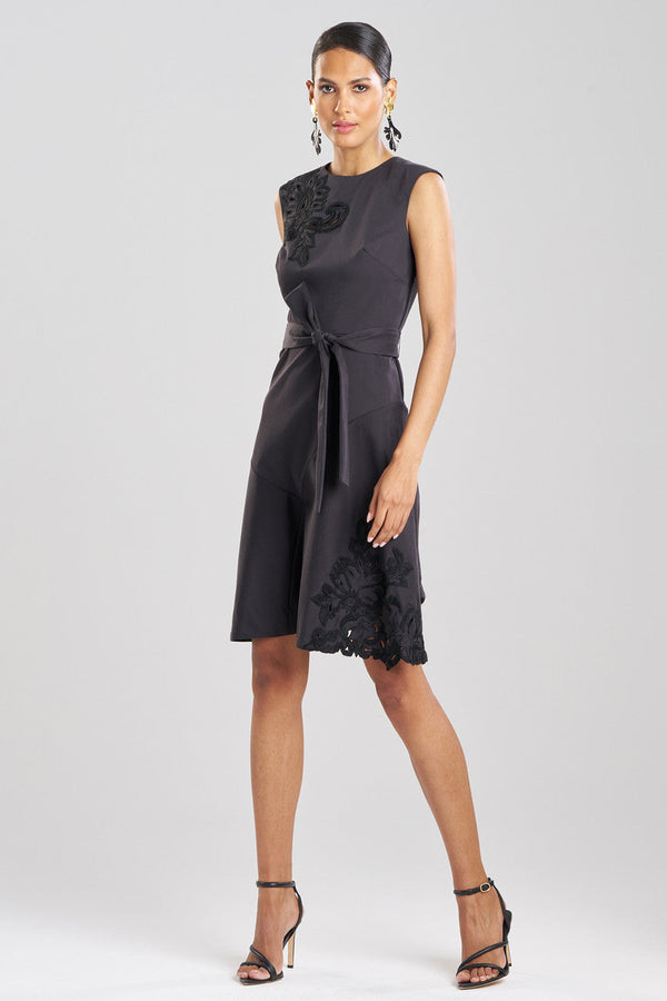 Natori Cotton Chino Fit & Flare Embroidered Dress Black