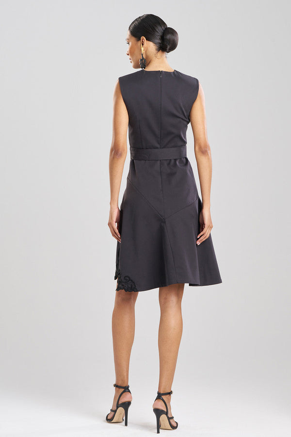 Natori Cotton Chino Fit & Flare Embroidered Dress Black