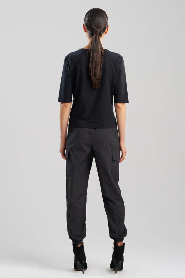 Natori Cotton Jersey Embroidered Floral T-Shirt Black