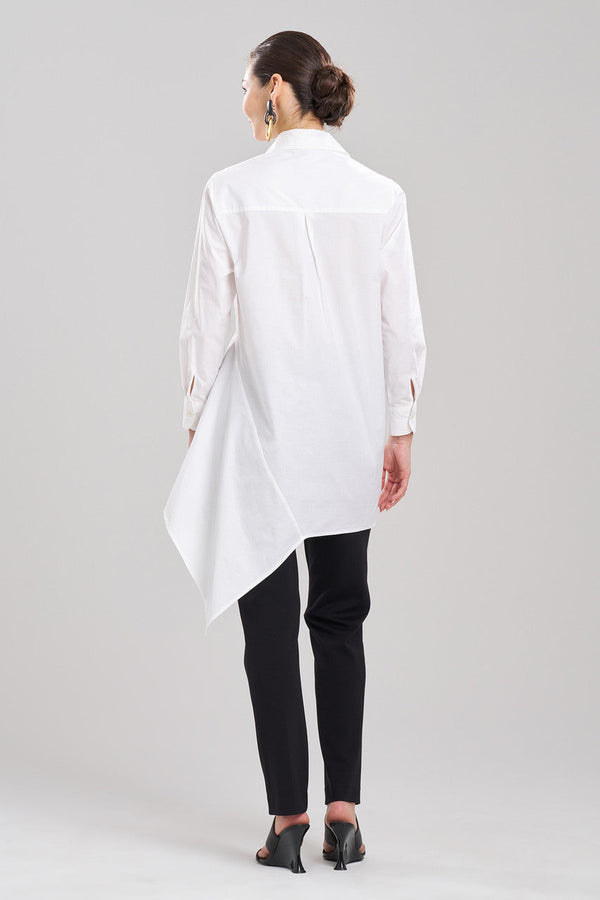 Natori Cotton Poplin Asymmetrical Flounce Shirt White