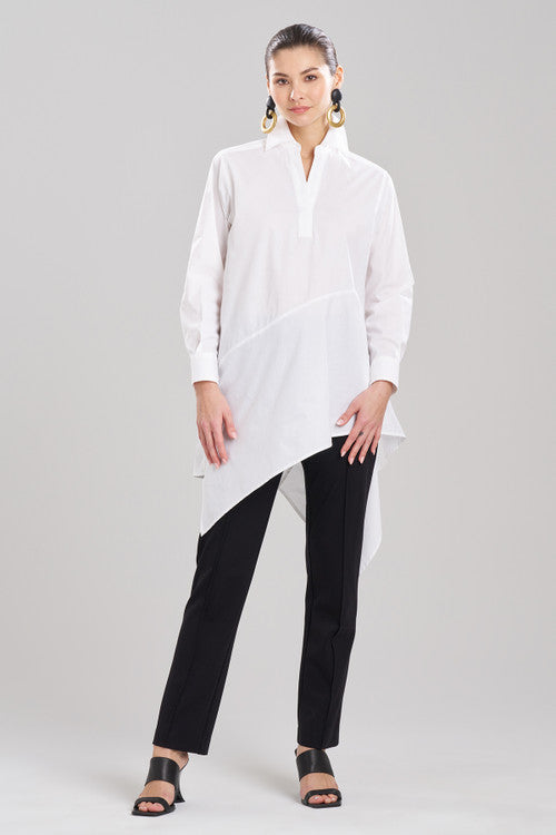 natori Cotton Poplin Asymmetrical Flounce Shirt White