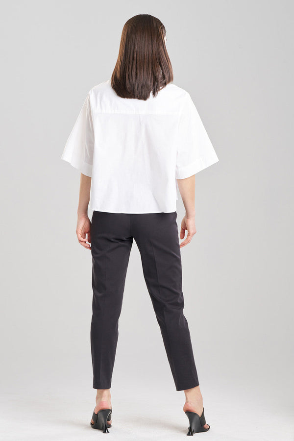 Natori Cotton Poplin Embroidered Cutout Trapeze Shirt White