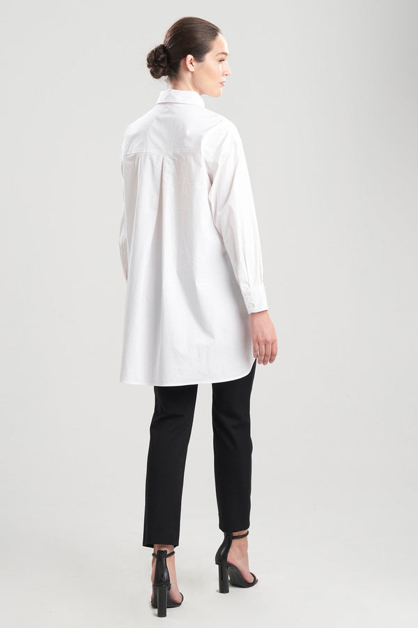 Natori Cotton Poplin Oversized Half Placket Shirt White