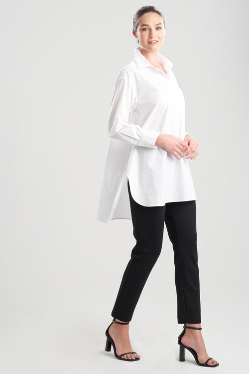 natori Cotton Poplin Oversized Half Placket Shirt White