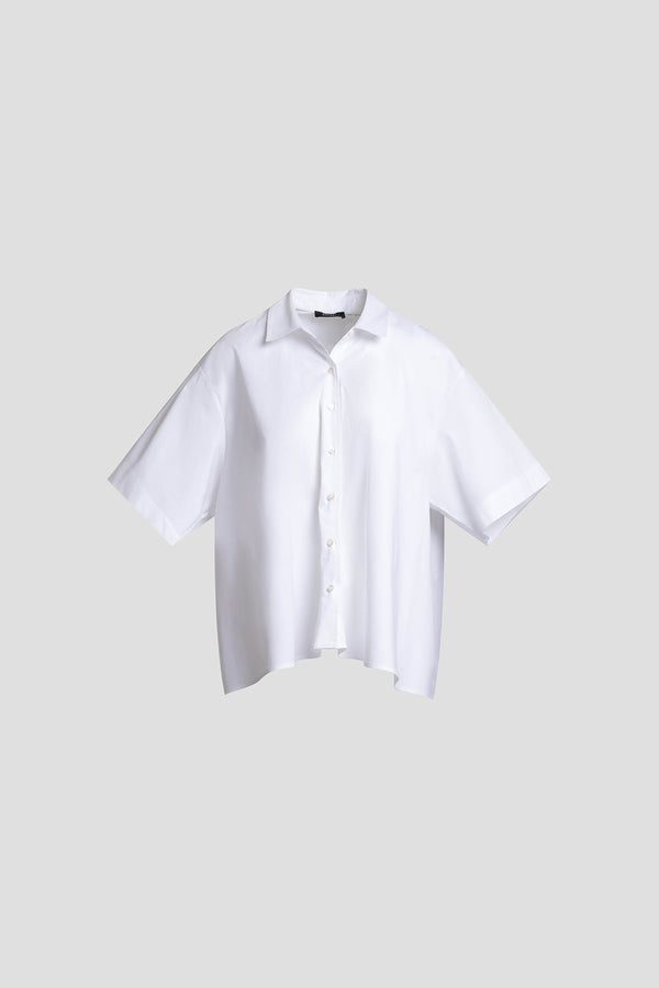 Natori Cotton Poplin Short Sleeve Trapeze Shirt White