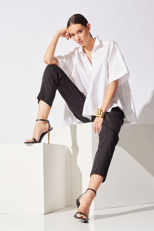 natori Cotton Poplin Short Sleeve Trapeze Shirt White