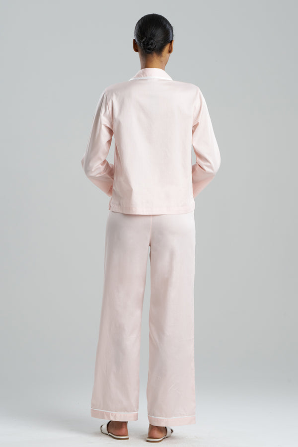 Natori Cotton Sateen Embroidered Essentials Notch PJ Blush Pink