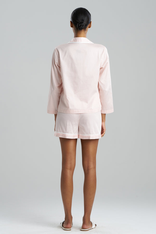 Natori Cotton Sateen Embroidered Essentials Notch Shorts PJ Blush Pink