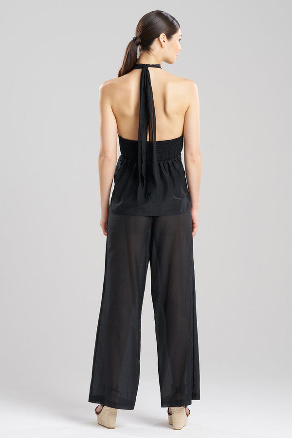 Natori Cotton Silk Voile Applique Sheer Halter Top Black