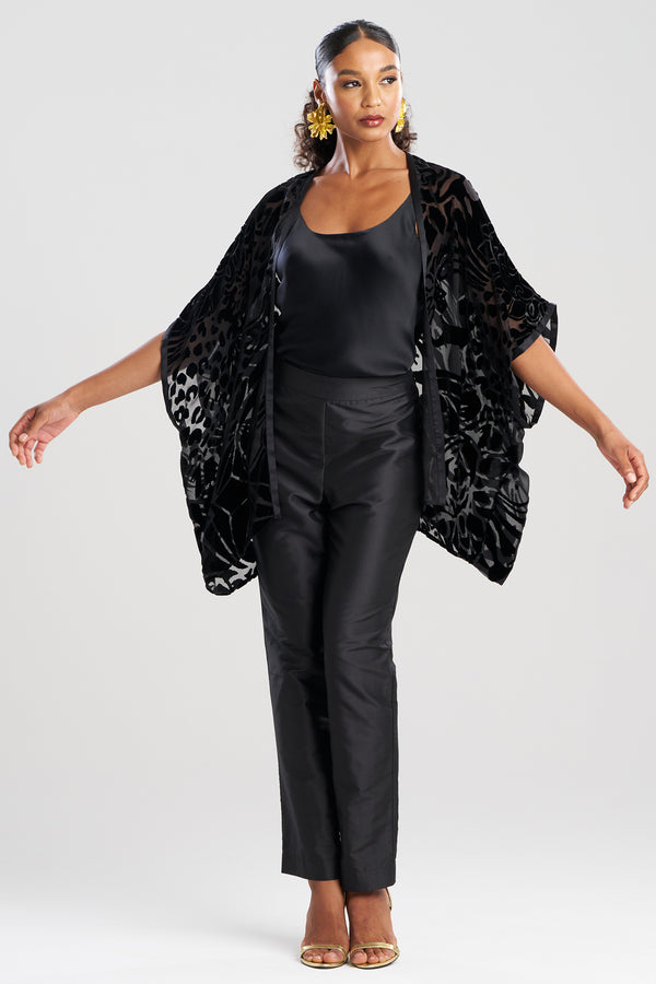 natori Couture Burnout Velvet Cocoon Cardigan Black