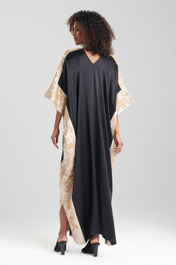 Natori Couture Dragon Embroidered Cocoon Silk Caftan Black