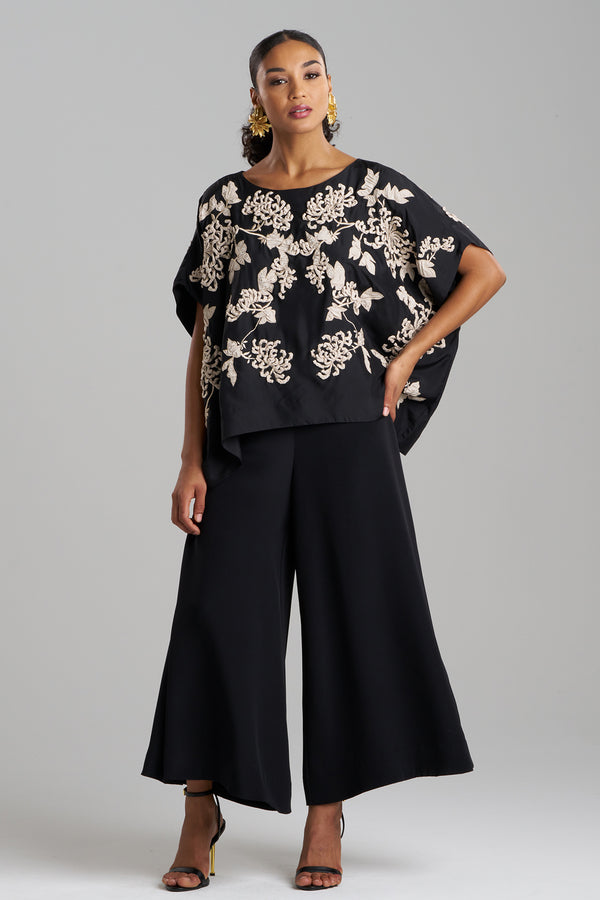 Natori Couture Habotai Embellished Silk Caftan Top Black