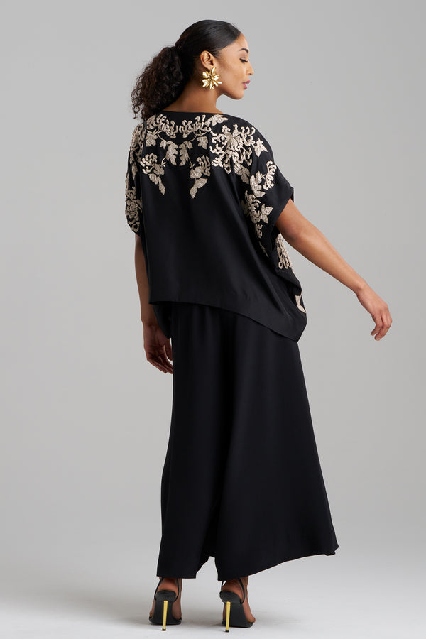 Natori Couture Habotai Embellished Silk Caftan Top Black