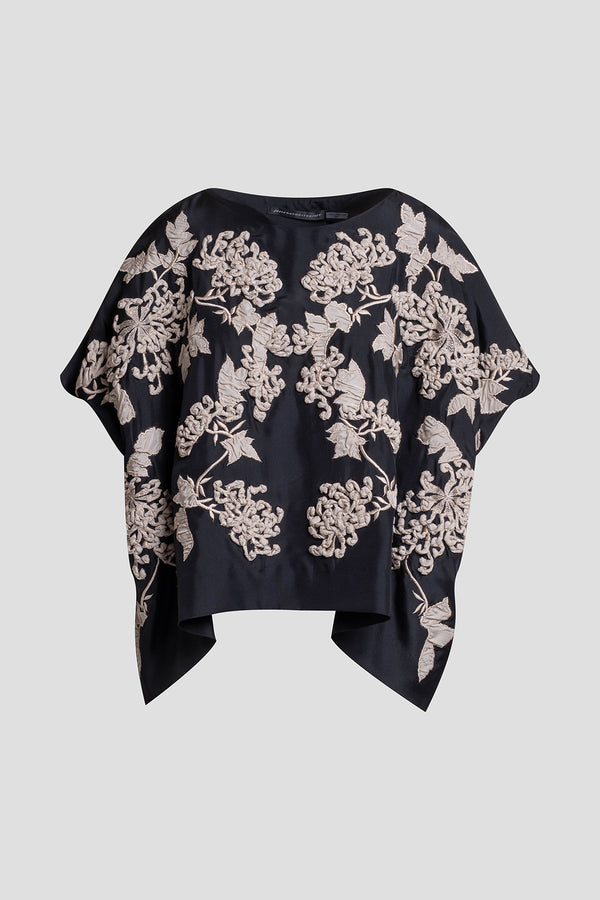 Natori Couture Habotai Embellished Silk Caftan Top Black