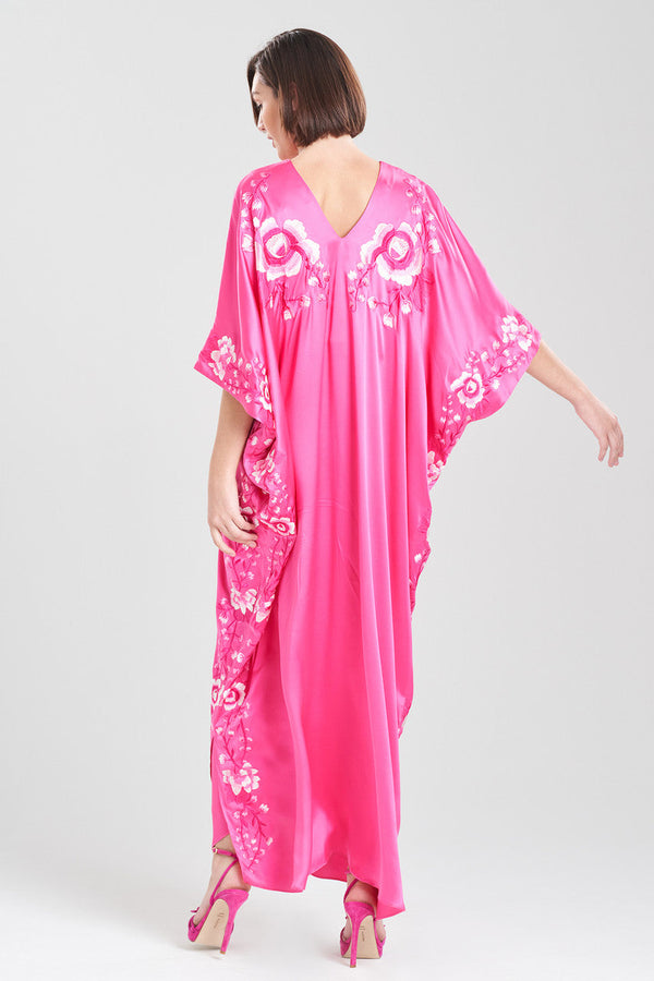 Natori Couture Hanabi Embroidered Silk Caftan Pink Sapphire