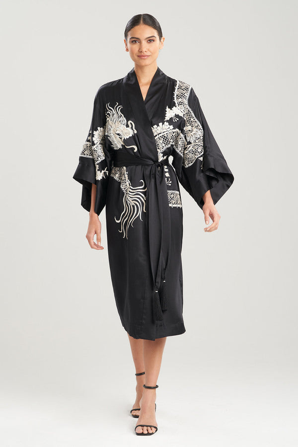 Natori Couture Hanaka Dragon Embellished Robe Black