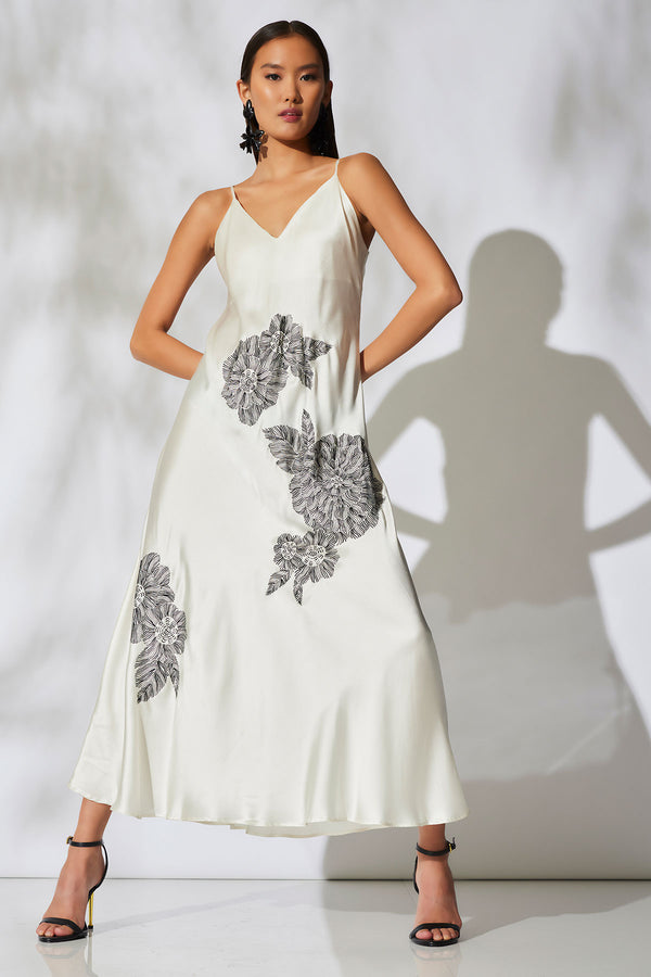 natori Couture Miyoshi Embroidered Silk Slip Dress Warm White