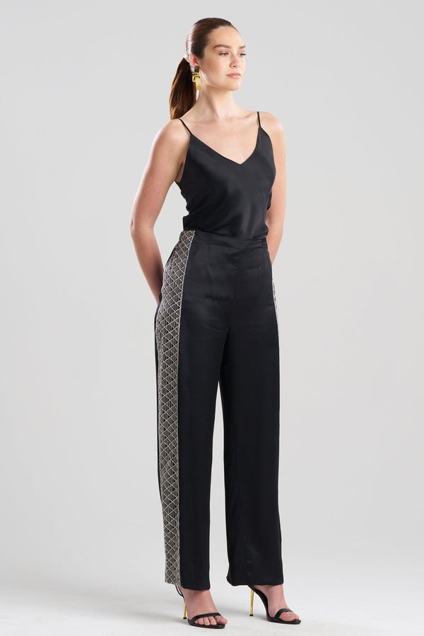 natori Couture Nara Embroidered Silk Pants Black/White