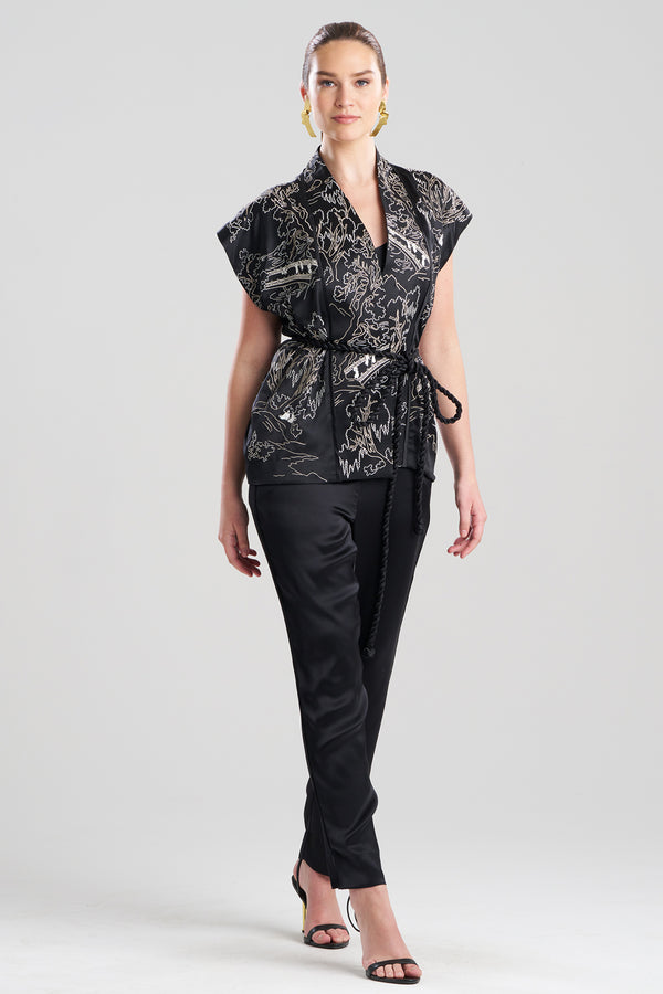 Natori Couture Nara Embroidered Silk Vest Black/White