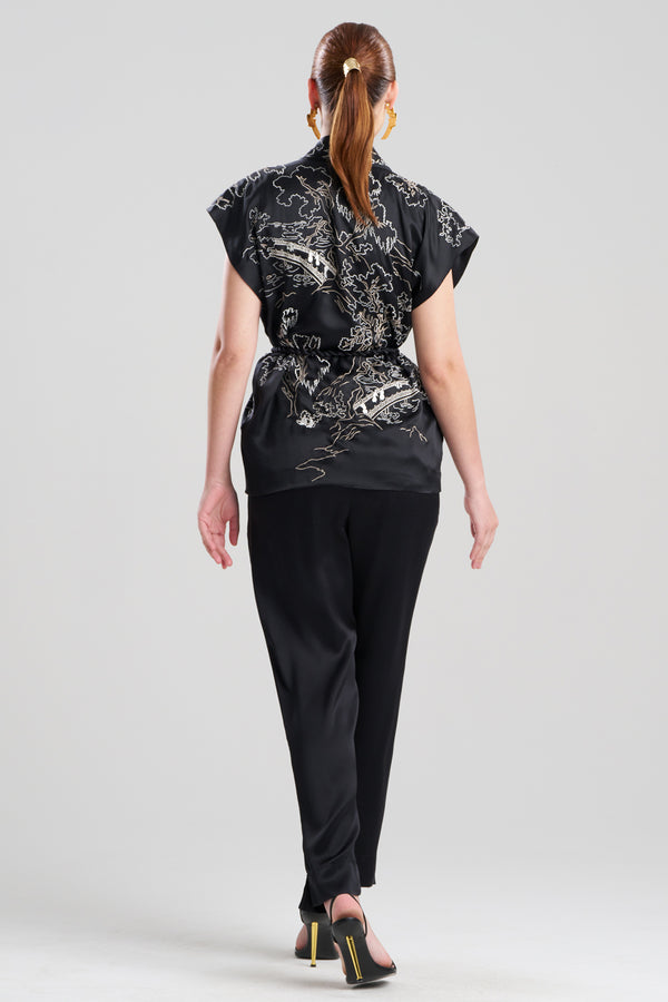 Natori Couture Nara Embroidered Silk Vest Black/White