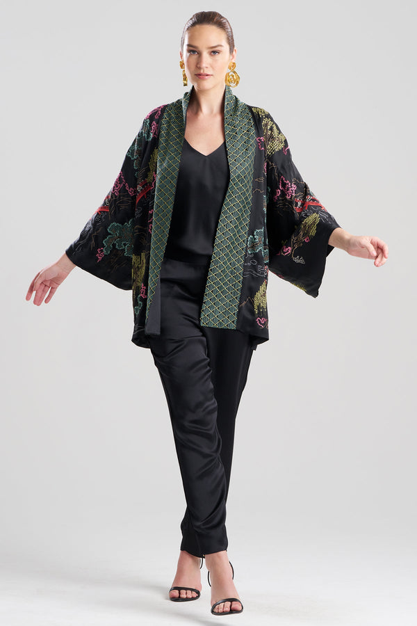 Natori Couture Nara Multi Embroidered Silk Kimono Black Multi