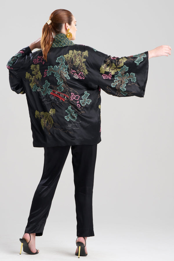Natori Couture Nara Multi Embroidered Silk Kimono Black Multi
