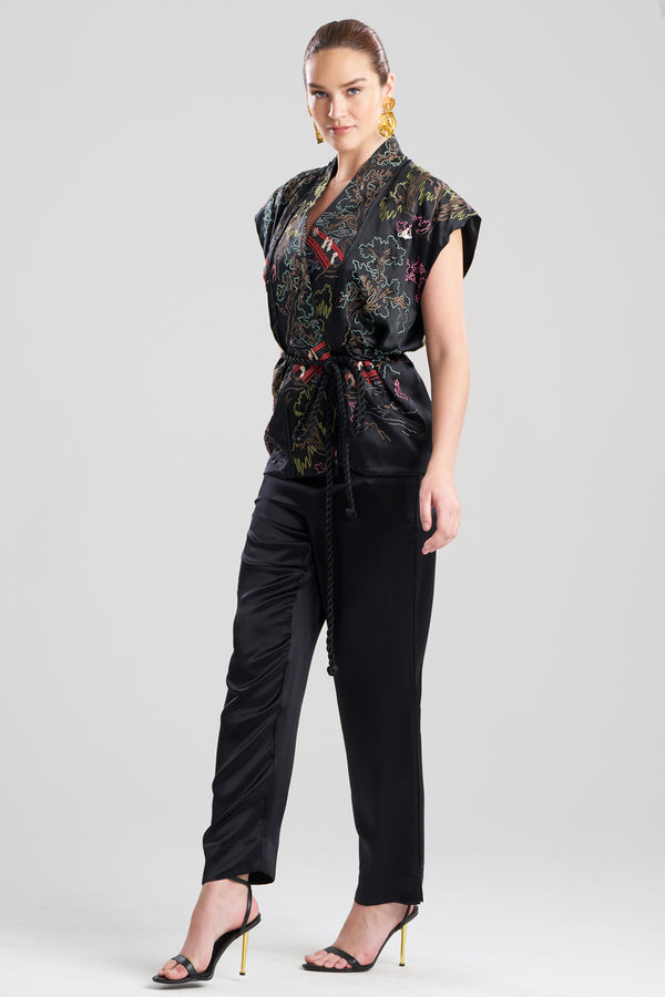 Natori Couture Nara Multi Embroidered Silk Vest Black Multi