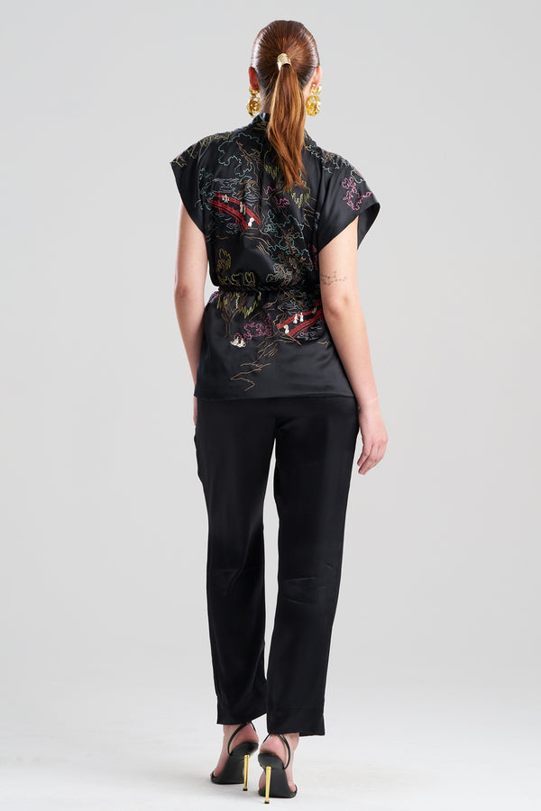 Natori Couture Nara Multi Embroidered Silk Vest Black Multi