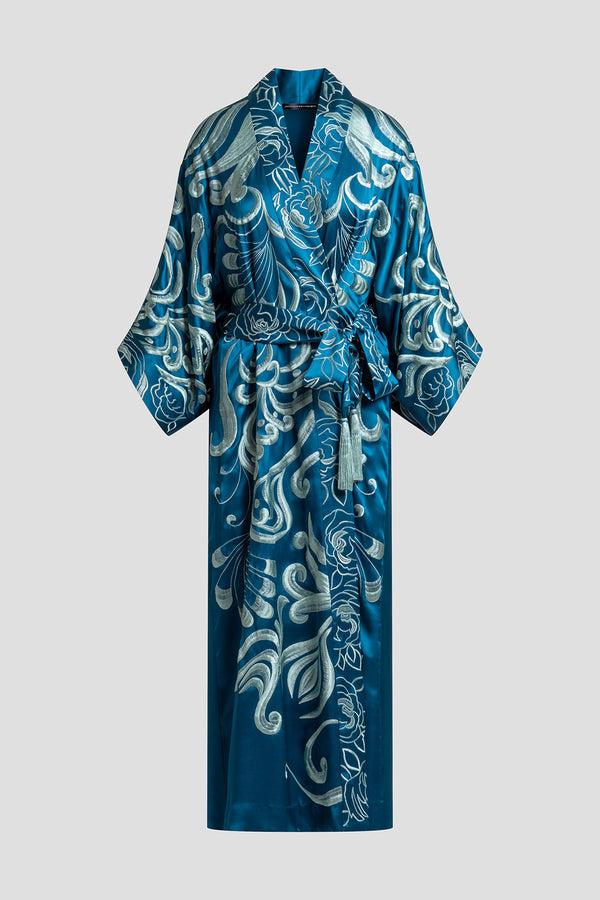 Natori Couture Nouveau Embellished Silk Robe Spruce