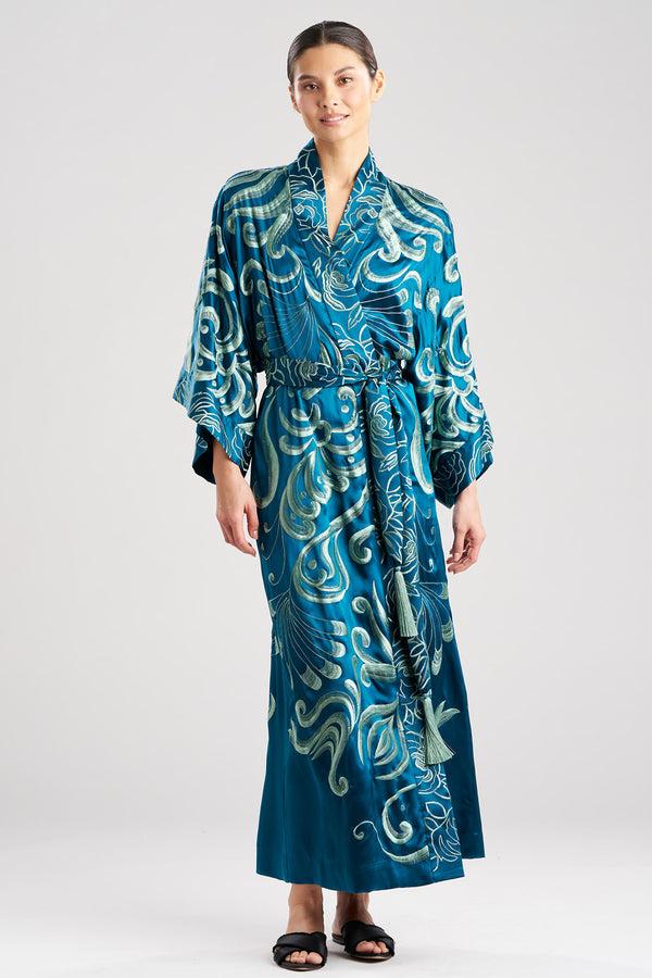 natori Couture Nouveau Embellished Silk Robe Spruce